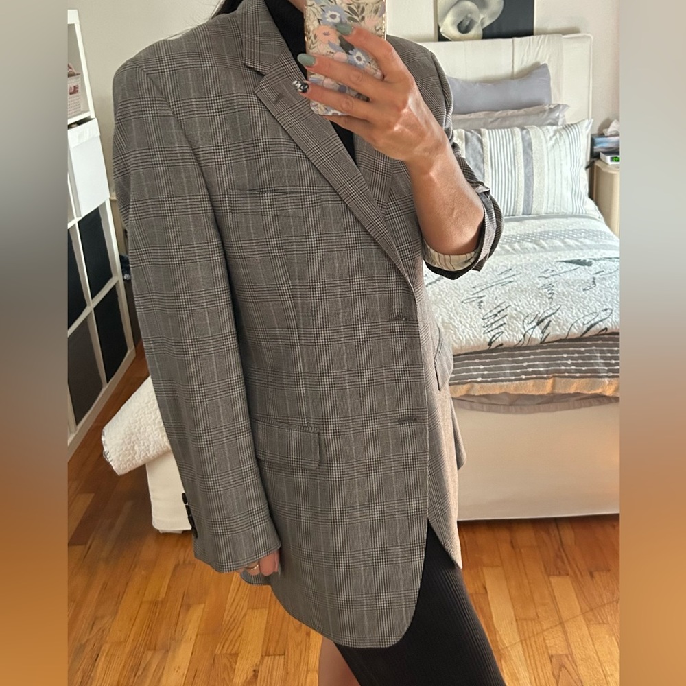 Chaps silk and wool plaid blazer